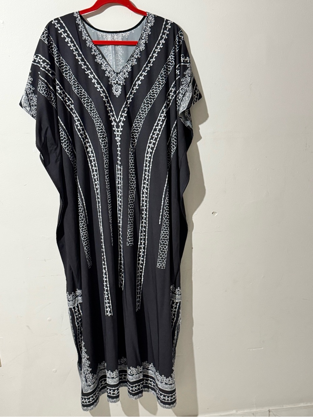 Black & White V-Neck Swim Coverup Kaftan